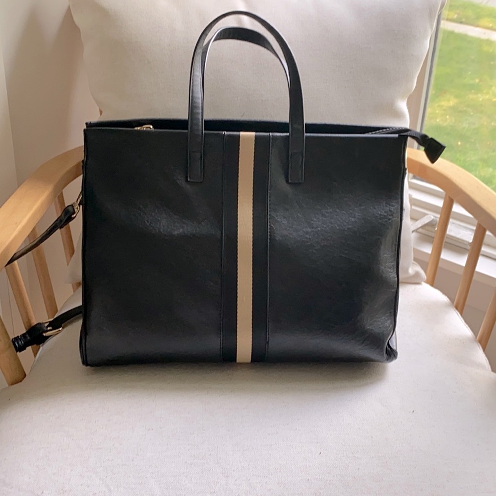 Black leather bag with back & brown classy detail